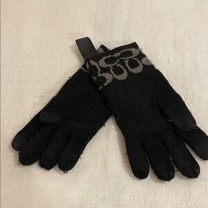 Coach Black and Gray Logo Knit Gloves